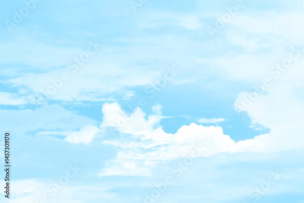 Obraz Blue pastel sky with white fluffy cloud. Cumulus clouds background. Cloudscape morning sky. The concepts of freedom of life, never give up and positive though energy.