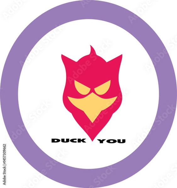 Fototapeta Angry Duck Face Logo Minimalist Black Mask Style Design with Bold Text for T Shirt