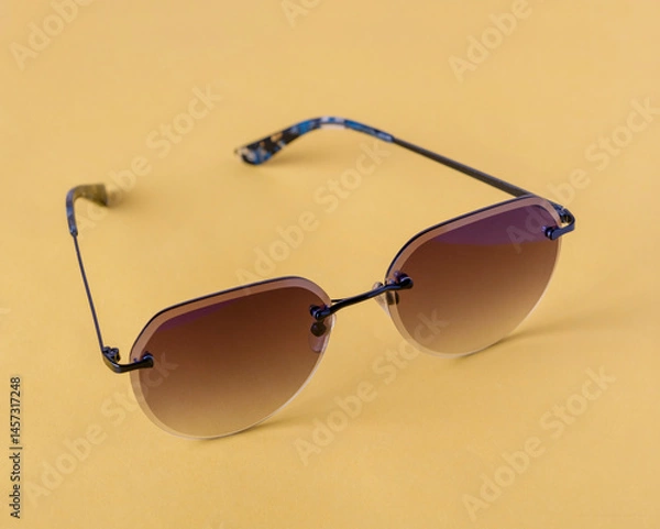 Obraz dark glasses with metal frame on yellow background
