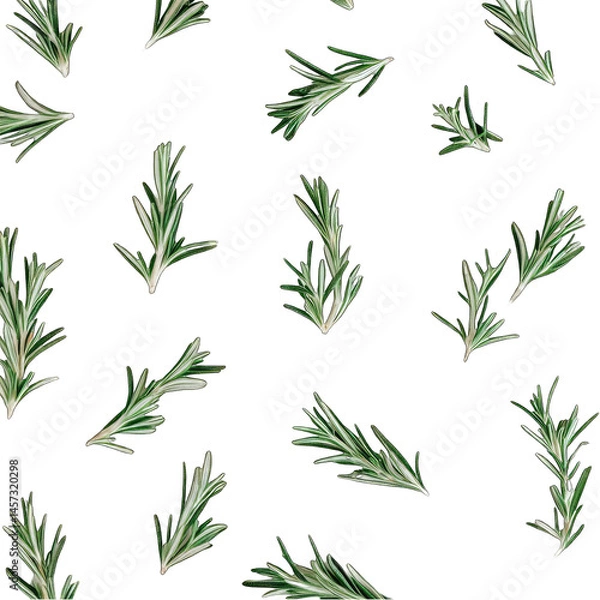 Obraz Fresh Rosemary Sprigs and Lavender Flowers Seamless Pattern isolated on transparent background