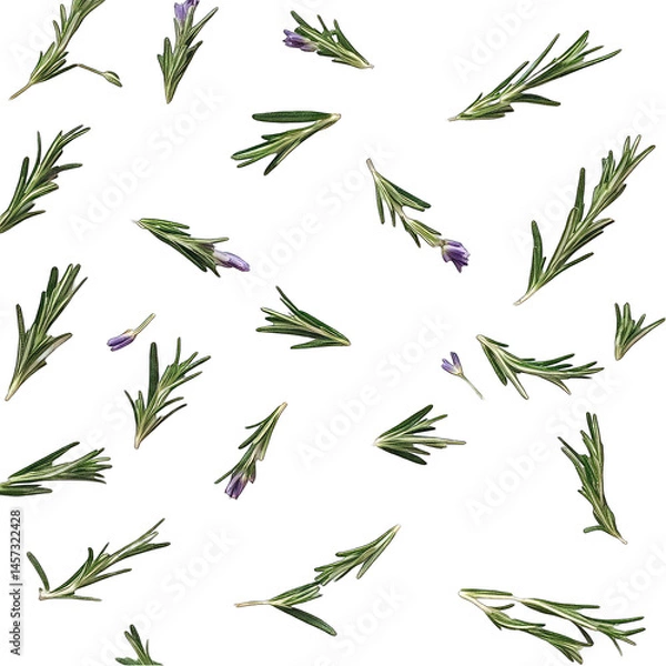 Obraz Fresh Rosemary Sprigs and Lavender Flowers Seamless Pattern isolated on transparent background