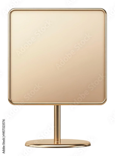 Fototapeta Minimalist gold tabletop mirror with square design on transparent background
