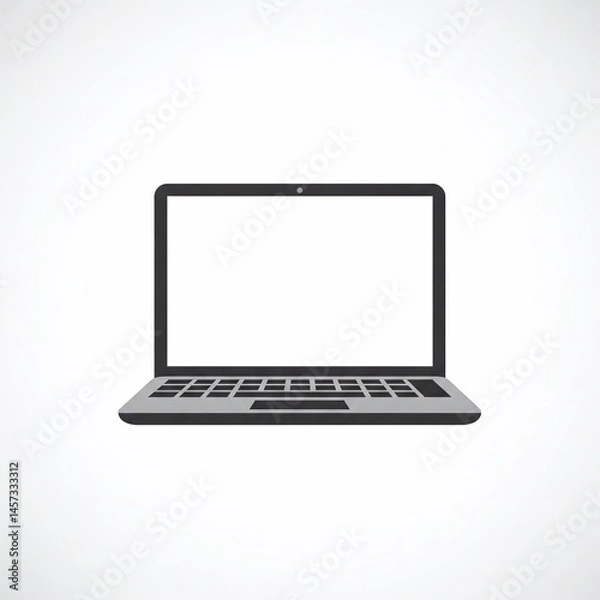 Fototapeta Schematic image of an open laptop in a flat design. The case is made in gray and black tones, the screen is white. Simple and laconic style.