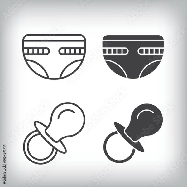 Fototapeta Diaper and pacifier artistic design. Simple linear and flat artistic family icon set.
