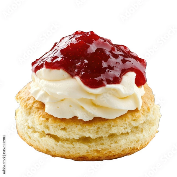 Obraz Delicious Buttery Scones with Jam and Cream, Afternoon Tea, Isolated on Transparent Background