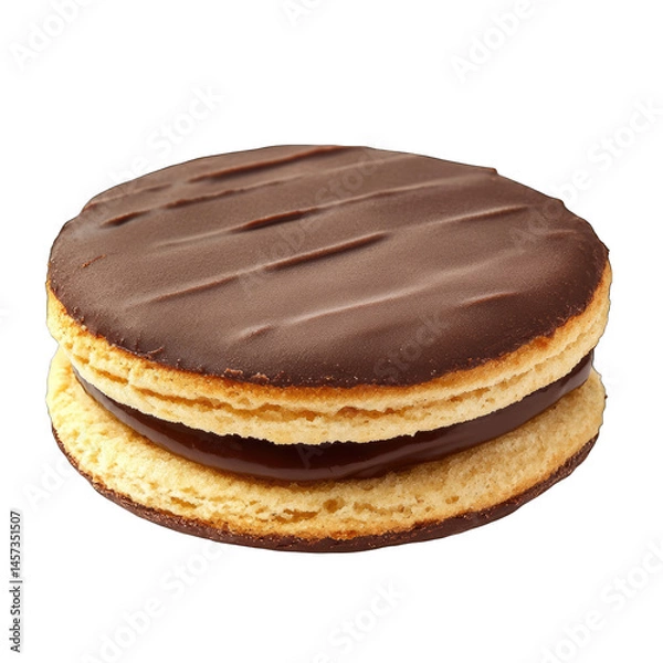 Obraz Delicious Chocolate-Covered Sandwich Cookie with Creamy Filling, Isolated on Transparent Background