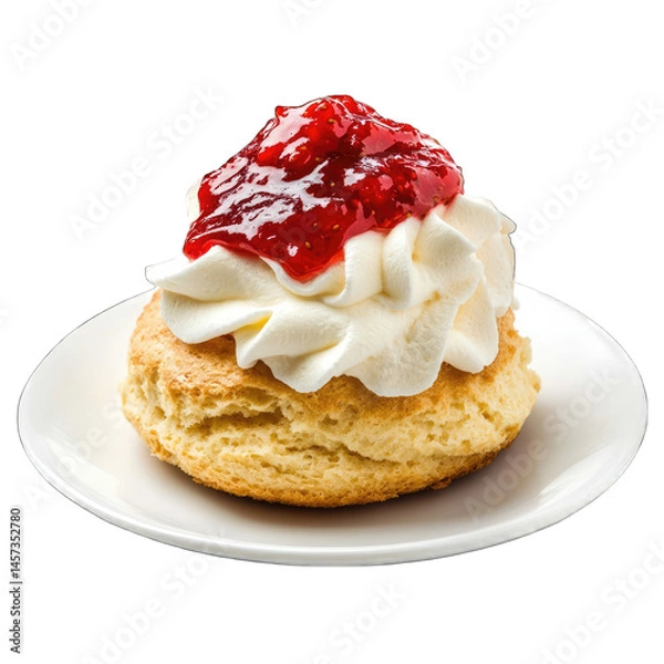 Obraz Delicious Buttery Scones with Jam and Cream, Afternoon Tea, Isolated on Transparent Background