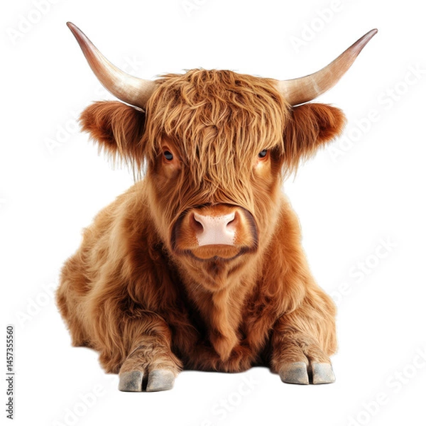 Obraz Highland Cow Portrait, Majestic Red Hairy Bull, Isolated on Transparent Background