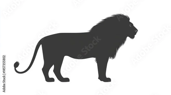 Obraz Silhouette of a majestic lion, dark against white, capturing a powerful stance
