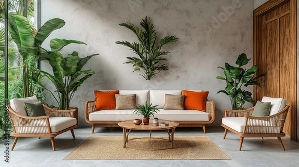 Fototapeta Modern tropical living room