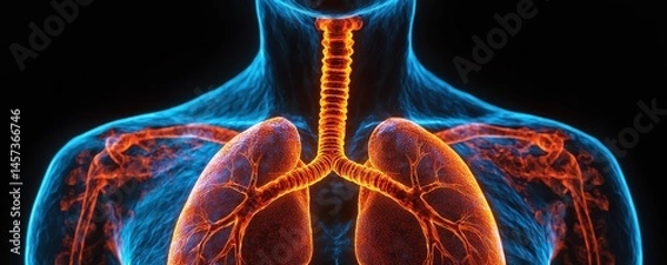 Fototapeta Highlighted human respiratory system showing lungs and trachea in vivid detail