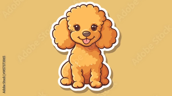 Fototapeta Cute Poodle Cartoon: A cheerful, brown-colored poodle with a whimsical smile sits and looks straight ahead. Adorable for pet lovers and owners, this cute cartoon is perfect for creating whimsical.