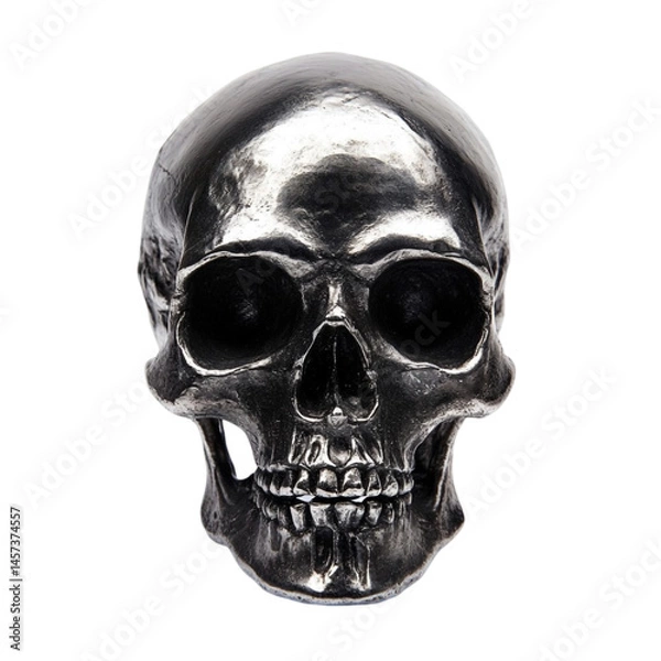 Fototapeta Metallic human skull isolated on black background detailed anatomical model