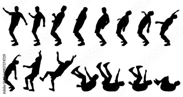 Fototapeta Bending and falling and fallen man, set of silhouettes. Vector illustration