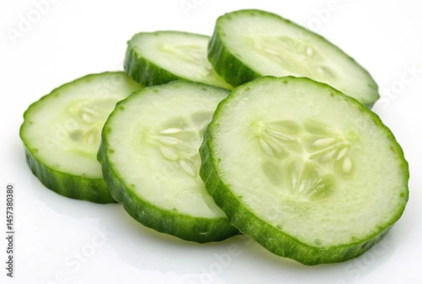 Fototapeta Cucumber slices isolated on white background