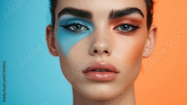 Fototapeta Artistic studio portrait of a gender-fluid person, exploring identity through striking lighting and androgynous beauty, creating a powerful visual narrative of self-expression