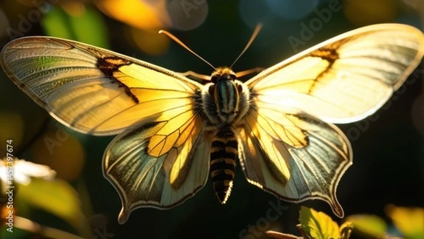 Fototapeta Vibrant Butterfly with Radiant Wings Sitting on a Flower in Soft Natural Light, Showcasing Stunning Patterns and Colors in a Colorful Garden Setting