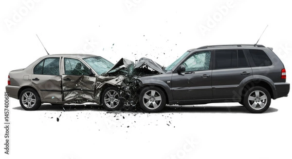 Fototapeta Car Crash Scene – Isolated Accident on Transparent Background