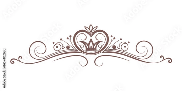 Fototapeta Pink scroll crown divider with ornamental heart accent