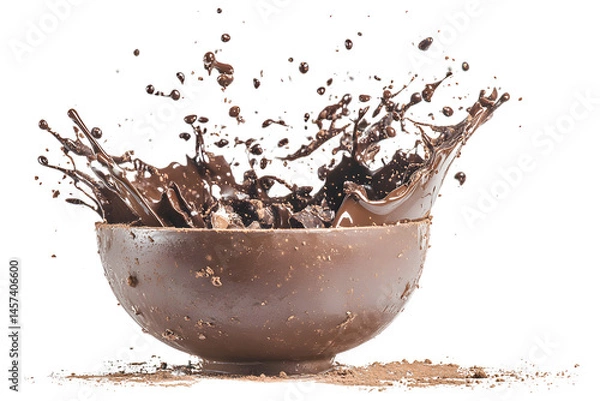 Obraz Chocolate splash explosion in a chocolate bowl isolated on a transparent background