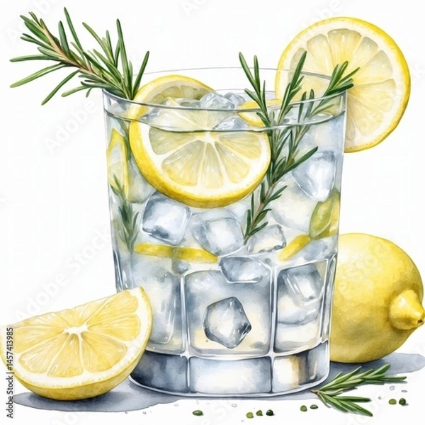 Obraz Refreshing Summer Lemonade Cocktail Recipe with Rosemary and Citrus Slices