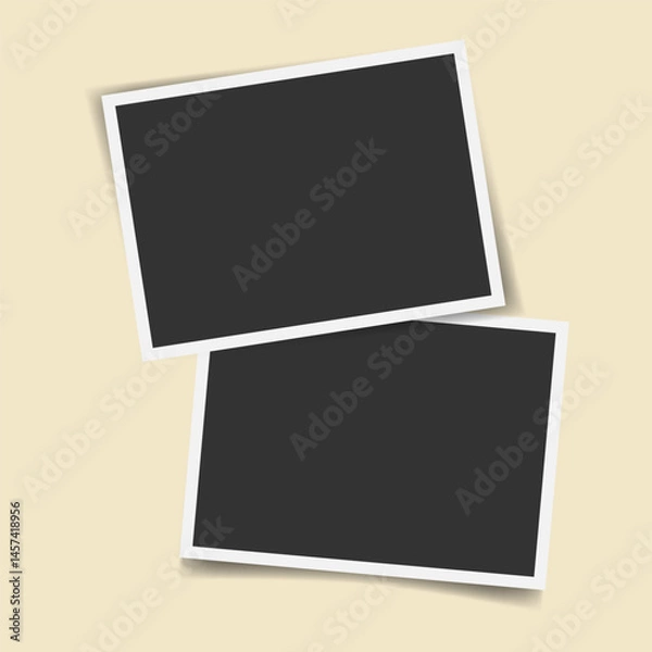 Fototapeta Realistic photo collage template. Two horizontal overlapping blank photo frames. Isolated vector mockup. Great for album, scrapbook, gallery design, image template, social media, memory layout