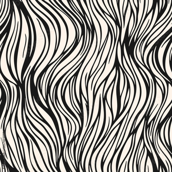 Fototapeta Vector abstract seamless pattern with organic shapes, liquid wavy lines, fibers, threads, biological structures. Tangled monochrome background. Black and white texture. Repeated geo design for decor