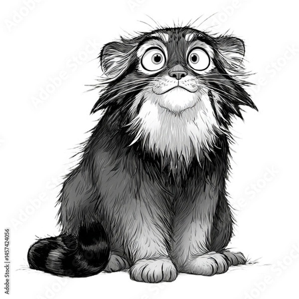 Obraz black and white palllas cat, manul isolated on transparent png background