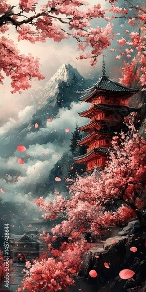 Obraz Cherry Blossoms  Pagoda.