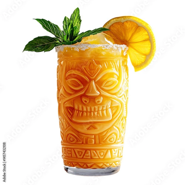 Fototapeta Lemonade in Tiki Mug Exotic and Festive Isolated on Transparent Background