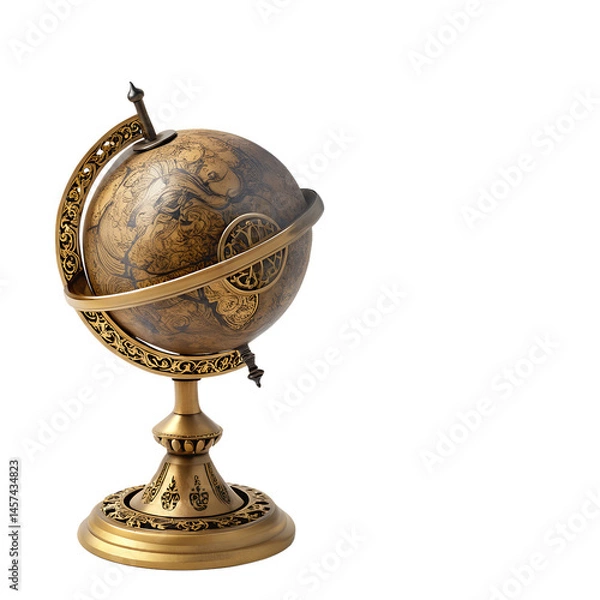 Fototapeta ornate golden globe with smoke and dark on transparent background png