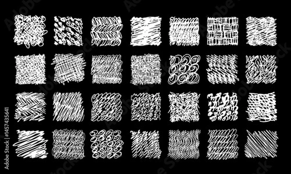 Fototapeta Twenty eight hand drawn doodle backgrounds with various textures. White on black. Vector set