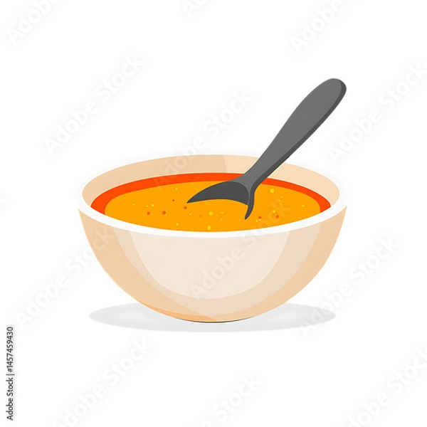 Fototapeta Flat Icon of a Bowl of Soup with Spoon, Minimal Style, Clean Background