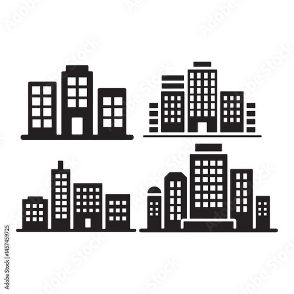 Fototapeta Urban Cityscape Silhouette Collection Modern Architecture and Building Design for City Branding and Development