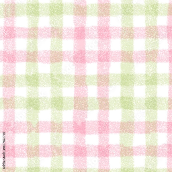 Fototapeta Pink Sage Green Plaid Gingham Check Hand Drawn Background Pattern Overlay