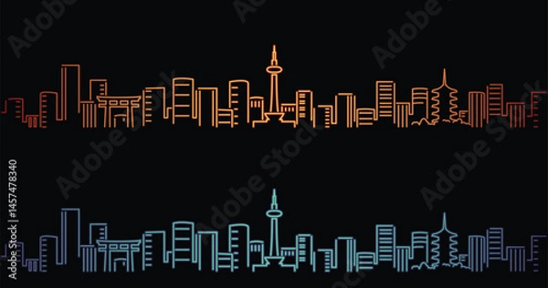 Fototapeta Kyoto Neon Style Simple Skyline on Dark Background