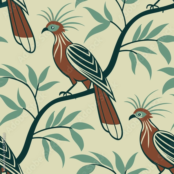 Obraz Seamless Floral Bird Pattern Nature Inspired Design Background 