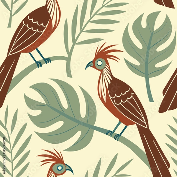 Obraz Seamless Floral Bird Pattern Nature Inspired Design Background 