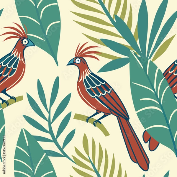 Obraz Seamless Floral Bird Pattern Nature Inspired Design Background 
