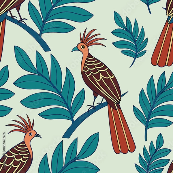 Obraz Seamless Floral Bird Pattern Nature Inspired Design Background 