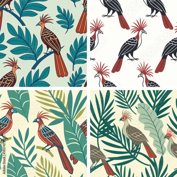 Obraz Seamless Floral Bird Pattern Nature Inspired Design Background 