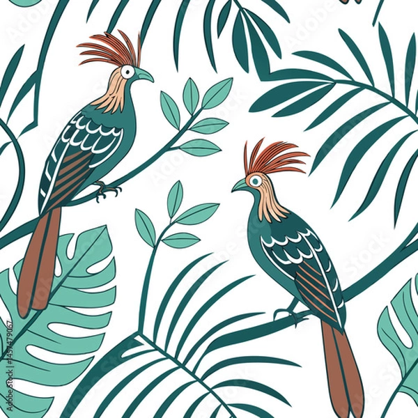 Obraz Seamless Floral Bird Pattern Nature Inspired Design Background 