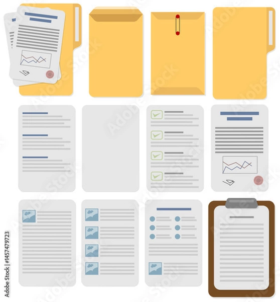 Fototapeta Icons of documents paper stationary vector digital illustration set template