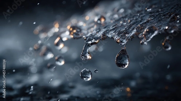 Fototapeta Water droplets cascading down, each one silently containing the forever chemicals, PFAS, an invisible and insidious threat to our planet is future