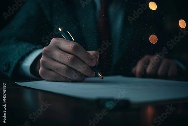 Obraz businessman watching video taking notes learning online