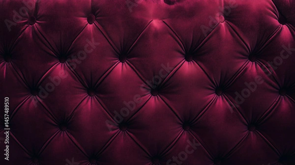 Fototapeta This image showcases a closeup view of a rich burgundy tufted leather couch
