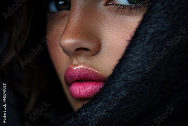 Obraz fashion model pink lips shadows satin outfit