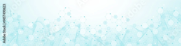 Fototapeta Modern health care or medical background design. Health care innovation concept. Horizontal header web banner. Abstract geometric background with hexagon shapes for medicine, science, chemistry.