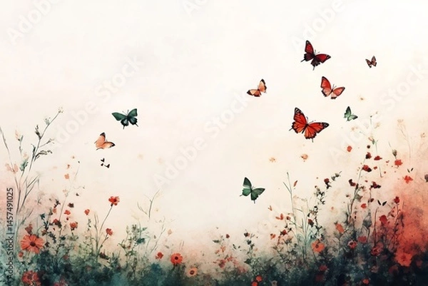 Obraz soft garden with butterflies and mother shoulder watercolor