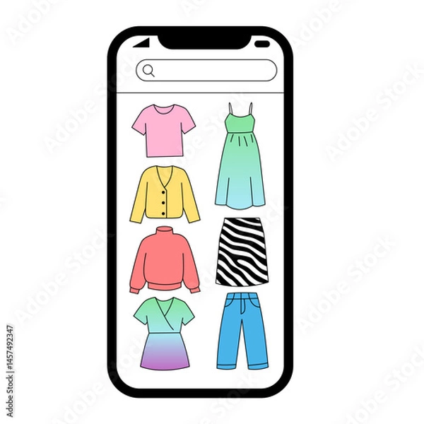 Fototapeta Clothing catalog displayed on smartphone screen for online shopping